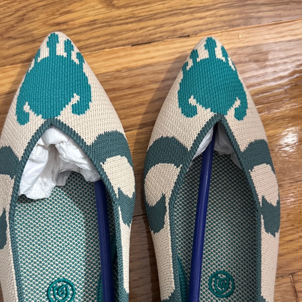 Rothy’s The Point Moroccan Green Teal and Cream Knit Ballet Flats Womens 10 NWT - Picture 5 of 5